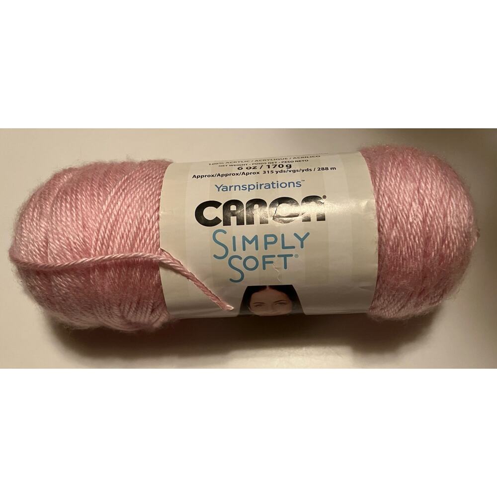 Caron Simply Soft Yarn Soft Pink 6oz Skein #9719 Medium 4 100% Acrylic 315 yds